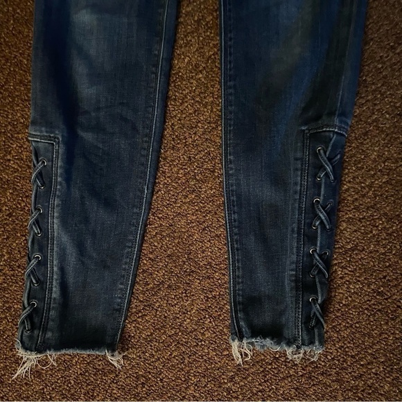 EXPRESS Jeans Super High Rise Legging With Rivets And 12” Rise. Calf Lace Accent - Picture 4 of 10